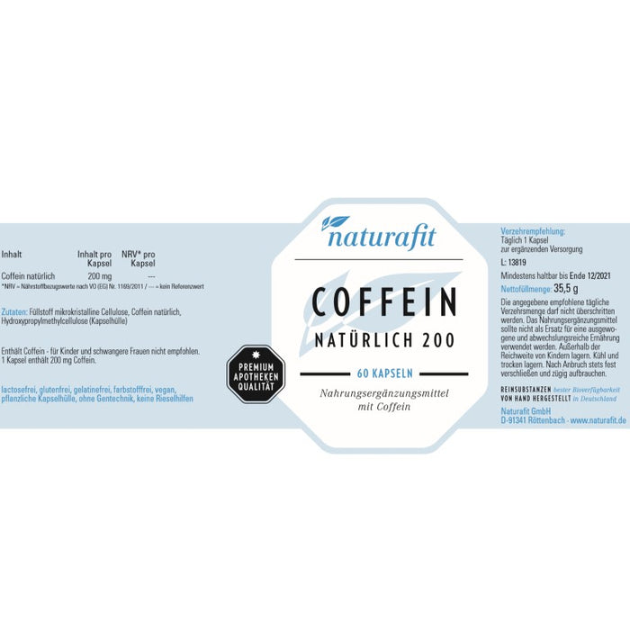 naturafit Coffein natürlich Kapseln, 60 pc Capsules