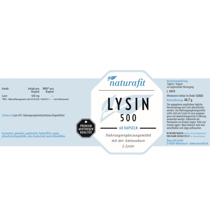 naturafit Lysin 500 Kapseln, 60 pcs. Capsules