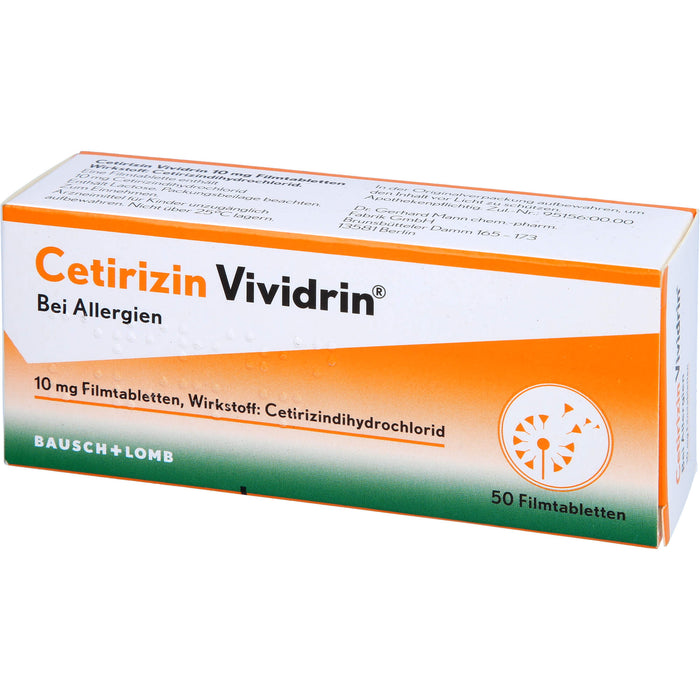 Cetirizin Vividrin 10 mg Filmtabletten bei Allergien, 50 St. Tabletten