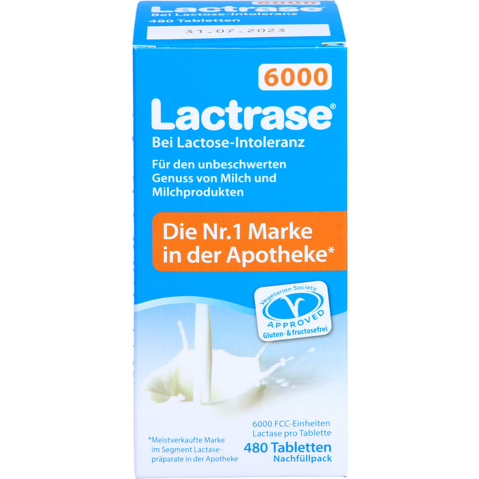 Lactrase 6000 bei Lactose-Intoleranz Tabletten Nachfüllpack, 480 pc Tablettes