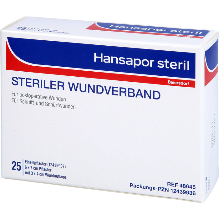 Hansapor steril Wundverband 6 x 7 cm Pflaster mit 3 x 4 cm Wundauflage, 25 St. Wundauflagen