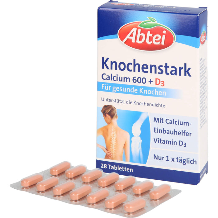 Abtei Knochenstark Calcium 600 + D3 Tabletten für gesunde Knochen, 28 pc Tablettes