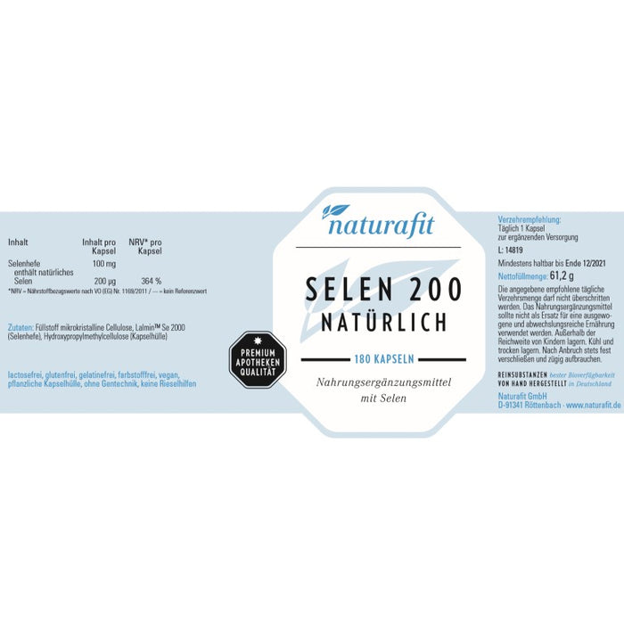 naturafit Selen 200 natürlich Kapseln, 180 pcs. Capsules