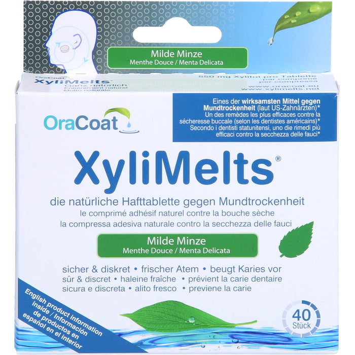 OraCoat XyliMelts Hafttabletten milde Minze gegen Mundtrockenheit, 40 pc Tablettes