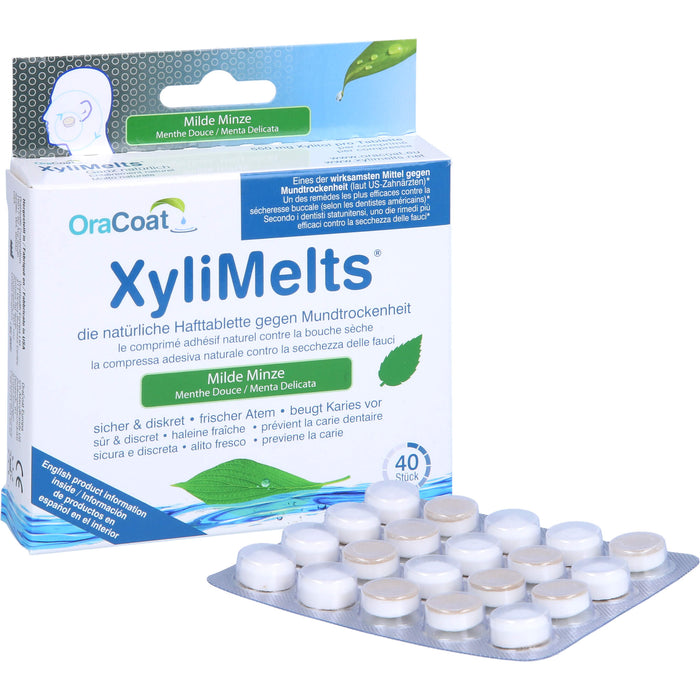 OraCoat XyliMelts Hafttabletten milde Minze gegen Mundtrockenheit, 40 pcs. Tablets