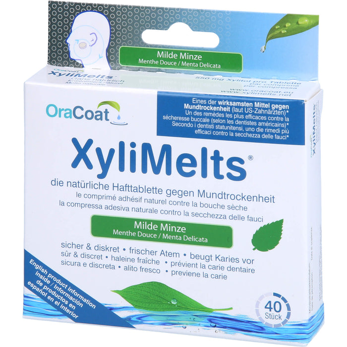 OraCoat XyliMelts Hafttabletten milde Minze gegen Mundtrockenheit, 40 St. Tabletten