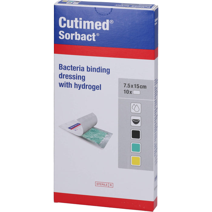 Cutimed Sorbact Gel bakterienbindende Kompresse mit Hydrogel 7,5 cm x 15 cm, 10 St. Kompressen