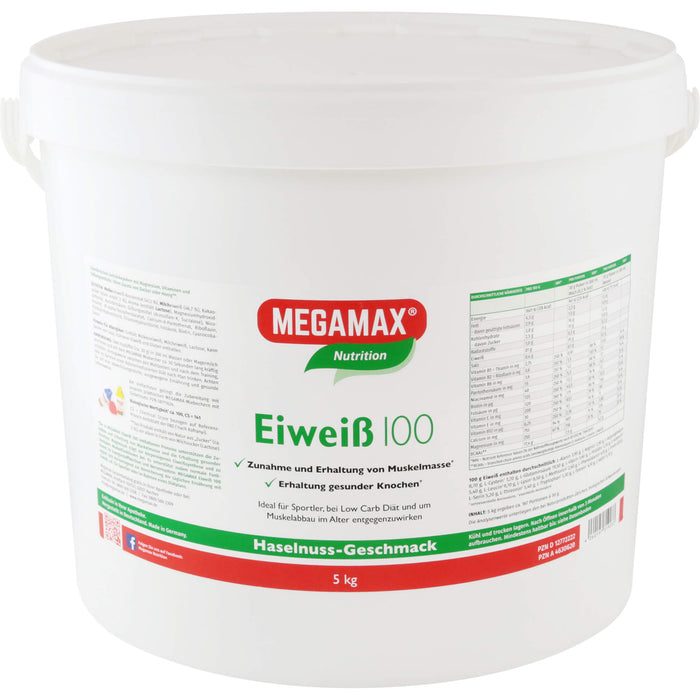 MEGAMAX Nutrition Eiweiß 100 Pulver Haselnuss-Geschmack, 5000 g Poudre