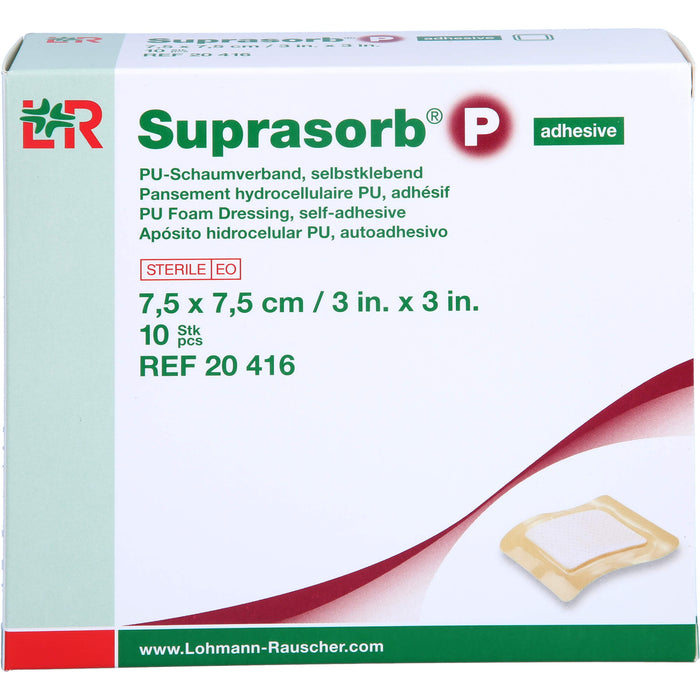 Suprasorb P PU-Schaumverb.7,5x7,5 cm selbstklebend, 10 St VER