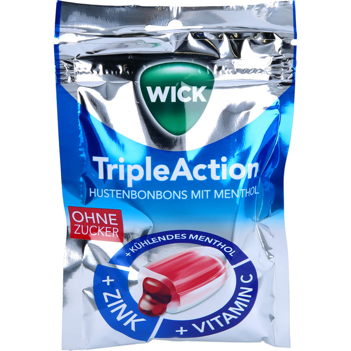 WICK TripleAction Menthol & Cassis Hustenbonbons ohne Zucker, 72 g Candies