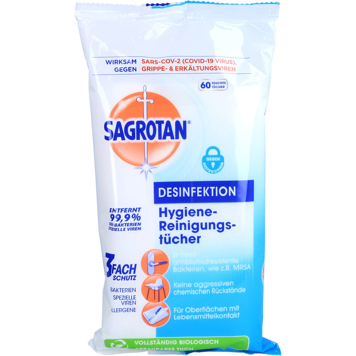 SAGROTAN Hygiene-Reinigungstücher geeignet für Oberflächen mit Lebensmittelkontakt, 60 pcs. Cloths