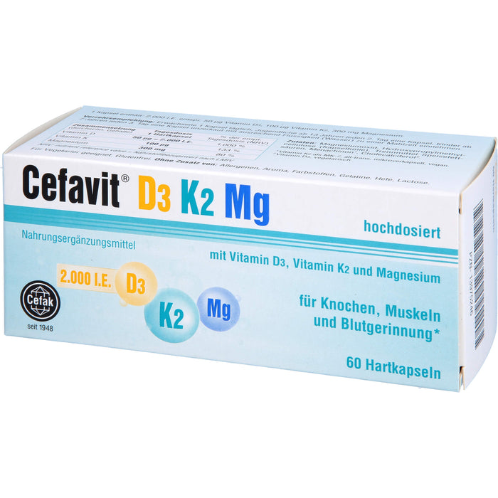 Cefavit D3 K2 Mg Hartkapseln für Knochen, Muskeln und Blutgerinnung, 60 pc Capsules