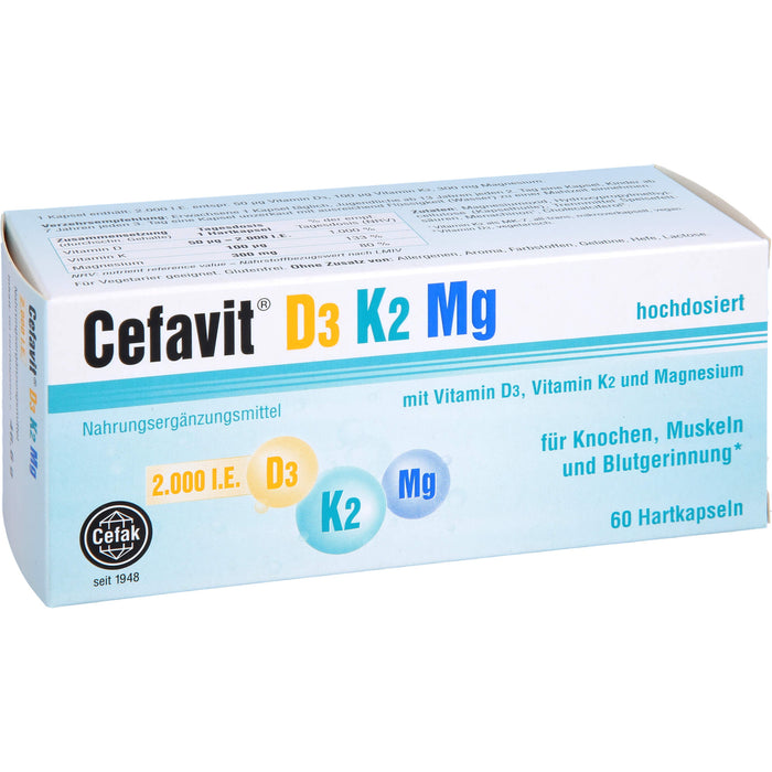 Cefavit D3 K2 Mg Hartkapseln für Knochen, Muskeln und Blutgerinnung, 60 pc Capsules