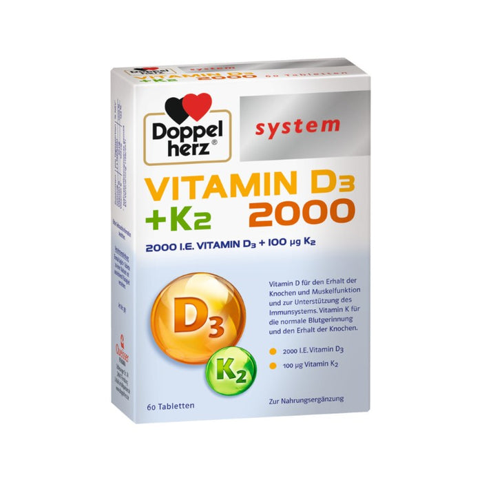 Doppelherz system Vitamin D3 + K2 2000 Tabletten, 60 pc Tablettes