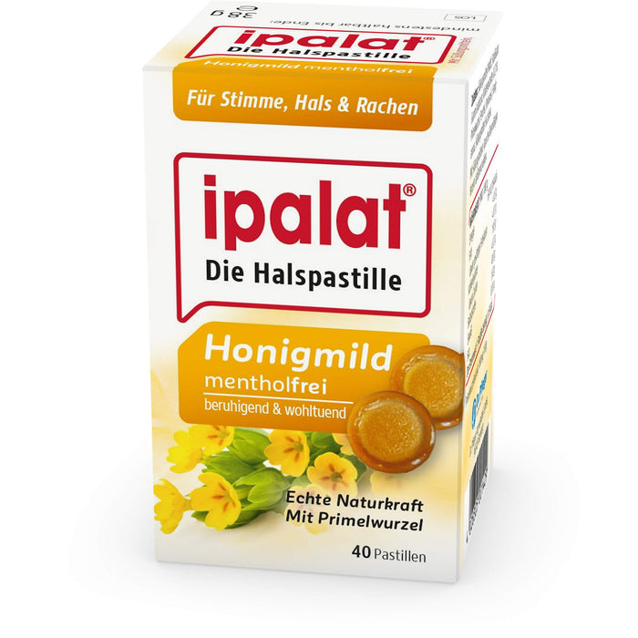 ipalat Halspastillen honigmild mentholfrei, 40 pcs. Pastilles