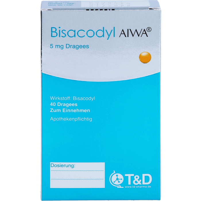 Bisacodyl AIWA 5 mg Dragees für einen erweichten und beschleunigten Stuhlgang, 40 St. Tabletten