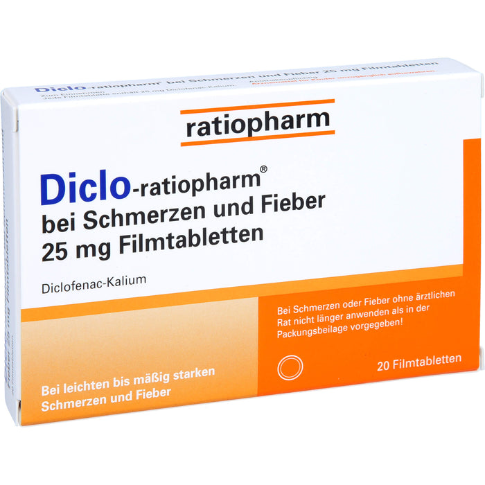 Diclo-ratiopharm bei Schmerzen und Fieber 25 mg Filmtabletten, 20 pcs. Tablets