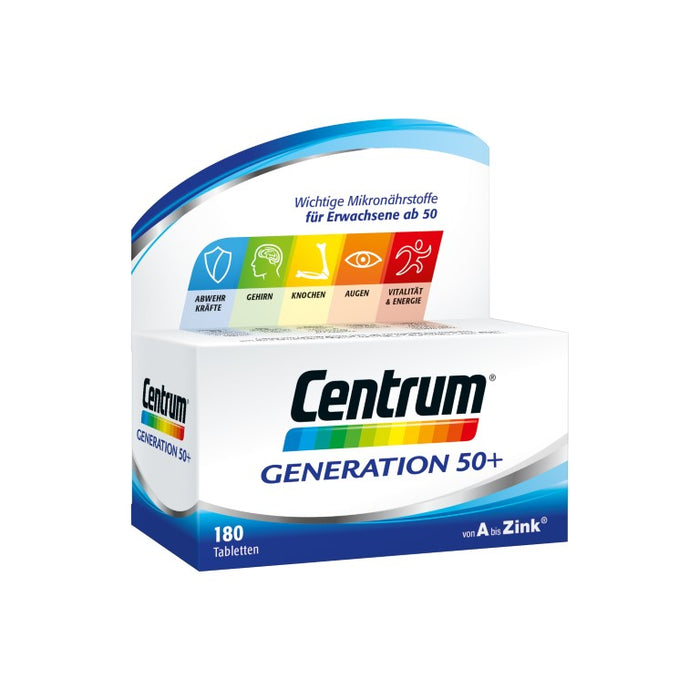 Centrum Generation 50+ Tabletten ergänzt die Ernährung sinnvoll mit Vitaminen, Mineralstoffen und Spurenelementen, 180 pcs. Tablets