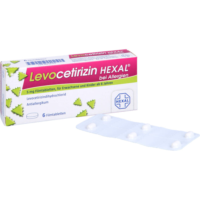 Levocetirizin HEXAL Filmtabletten bei Allergien, 6 pc Tablettes