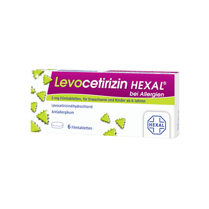 Levocetirizin HEXAL Filmtabletten bei Allergien, 6 pc Tablettes