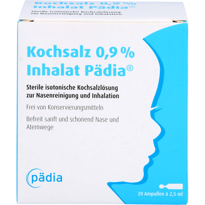 Kochsalz 0,9 % Inhalat Pädia sterile isotonische Kochsalzlösung zur Nasenreinigung und Inhalation, 20 St. Ampullen