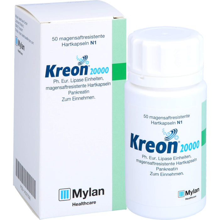 Kreon 20 000 Ph.Eur. Lipase Einheiten Hartkapseln bei einer exokrinen Pankreasinsuffiziens, 50 pc Capsules