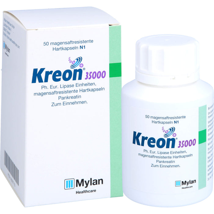 Kreon 35 000 Ph.Eur. Lipase Einheiten Hartkapseln bei exokriner Pankreasinsuffizienz, 50 pcs. Capsules