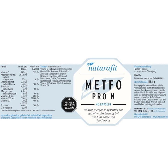 naturafit Metfo Pro N Kapseln, 60 pc Capsules