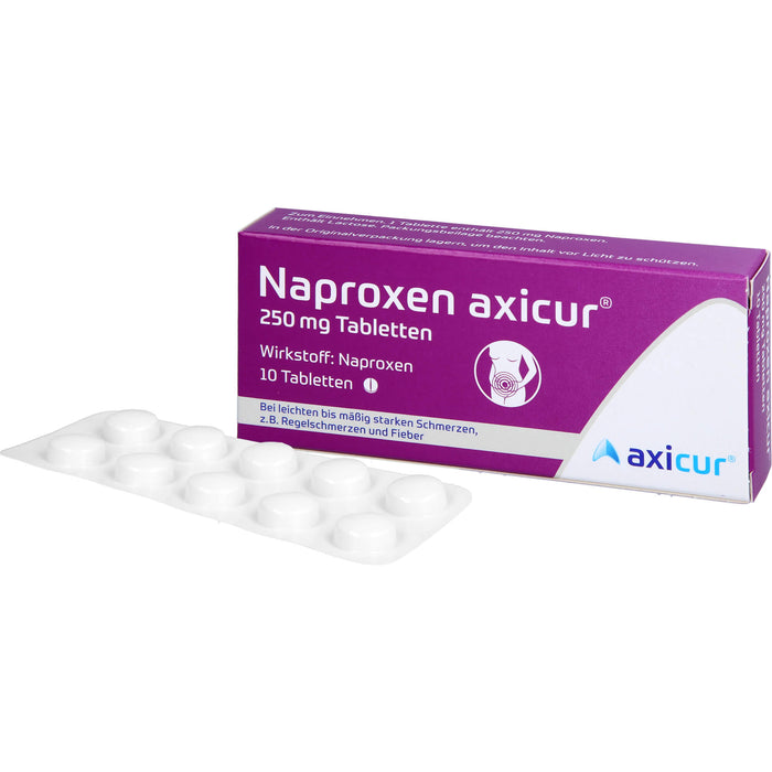 Naproxen axicur 250 mg Tabletten bei Schmerzen oder Fieber, 10 pc Tablettes