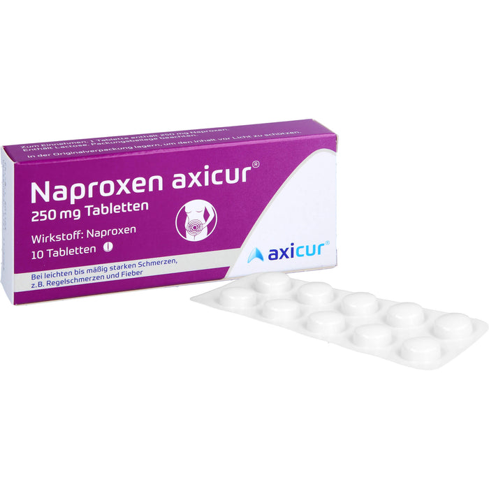 Naproxen axicur 250 mg Tabletten bei Schmerzen oder Fieber, 10 St. Tabletten