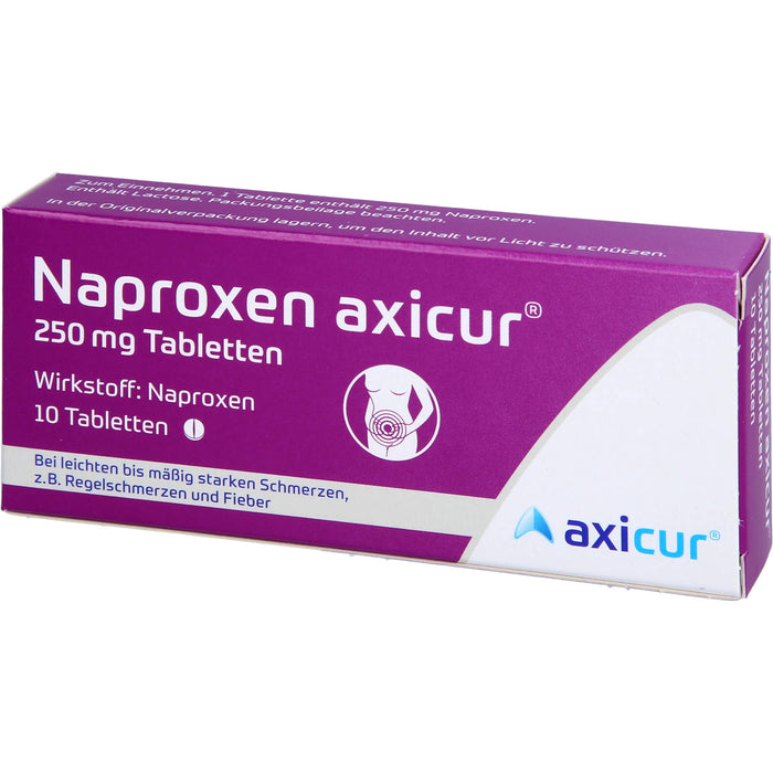 Naproxen axicur 250 mg Tabletten bei Schmerzen oder Fieber, 10 pc Tablettes