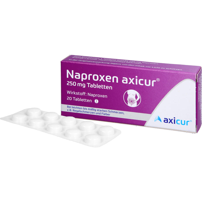 Naproxen axicur 250 mg Tabletten bei Schmerzen oder Fíeber Reimport axicorp, 20 pc Tablettes