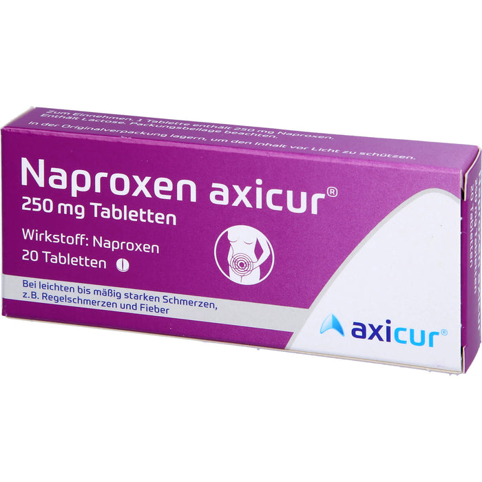 Naproxen axicur 250 mg Tabletten bei Schmerzen oder Fíeber Reimport axicorp, 20 pc Tablettes