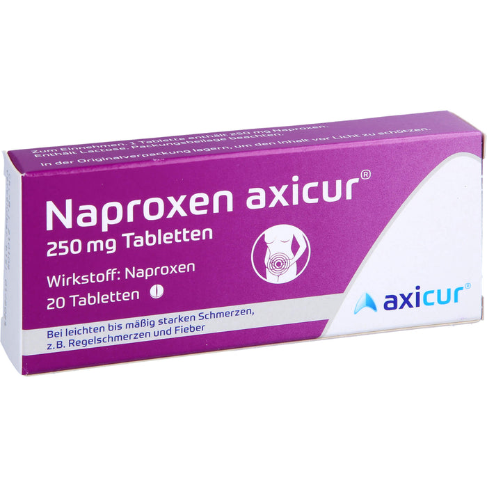 Naproxen axicur 250 mg Tabletten bei Schmerzen oder Fíeber Reimport axicorp, 20 pc Tablettes