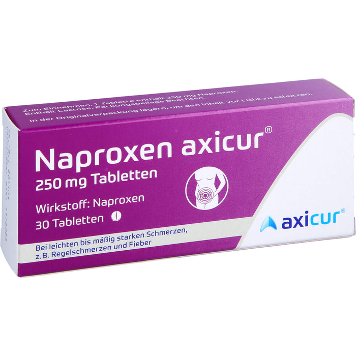 Naproxen axicur 250 mg Tabletten bei Schmerzen oder Fieber, 30 St. Tabletten