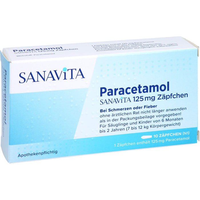 SANAVITA Paracetamol 125 mg Zäpfchen bei Fieber und Schmerzen, 10 pcs. Suppositories