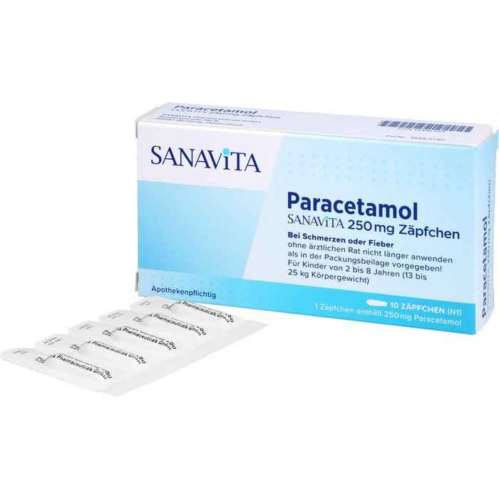 SANAVITA Paracetamol 250 mg Zäpfchen bei Schmerzen und Fieber, 10 pcs. Suppositories