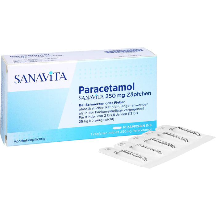 SANAVITA Paracetamol 250 mg Zäpfchen bei Schmerzen und Fieber, 10 pcs. Suppositories