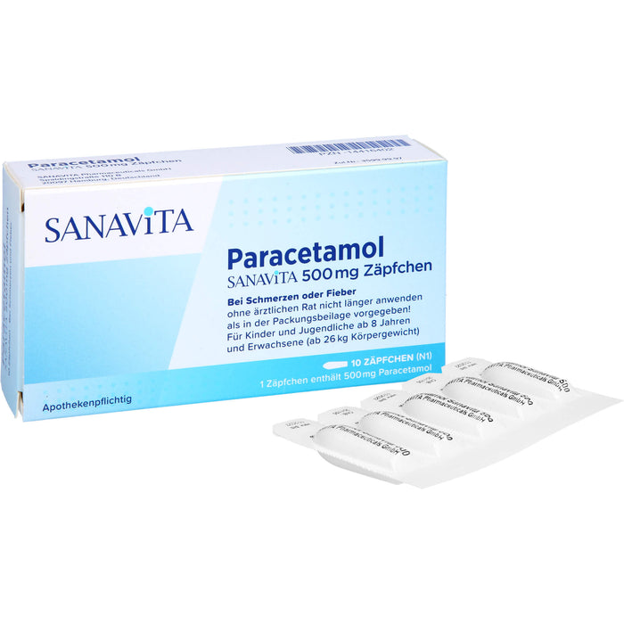 SANAVITA Paracetamol 500 mg Zäpfchen bei Schmerzen und Fieber, 10 pcs. Suppositories