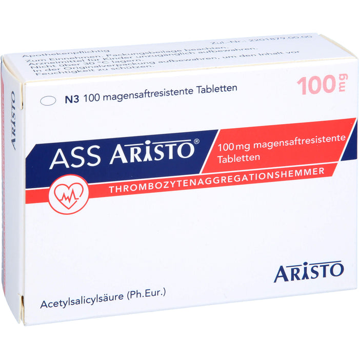 ASS Aristo 100 mg Tabletten zur Hemmung vom Zusammenhaften der Blutplättchen, 100 pcs. Tablets