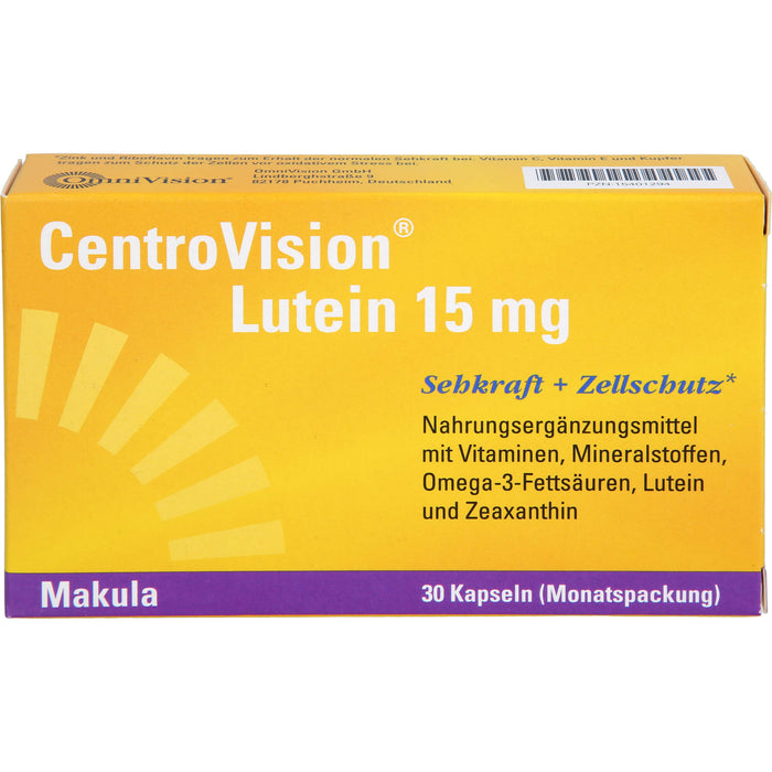 CentroVision Lutein 15 mg Kapseln für Sehkraft und Zellschutz, 30 St. Kapseln