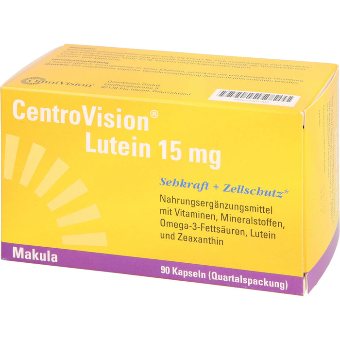 CentroVision Lutein 15 mg Kapseln Sehkraft + Zellschutz, 90 pc Capsules