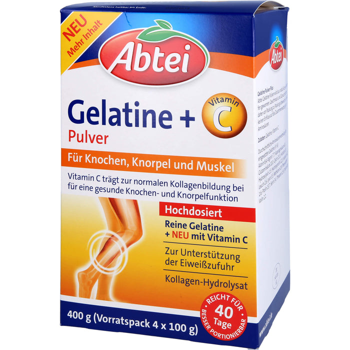 Abtei Gelatine Plus Vitamin C Pulver für Knochen, Knorpel und Muskeln, 400 g Pulver