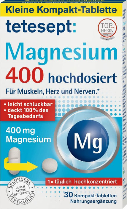 tetesept Magnesium 400 hochdosiert Tabletten für Muskeln, Herz und Nerven, 30 pcs. Tablets