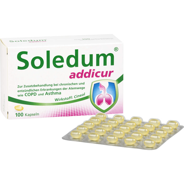 Soledum addicur Weichkapseln zur Zusatzbehandlung bei chronischen und entzündlichen Erkrankungen der Atemwege wie COPD & Asthma, 100 pcs. Capsules