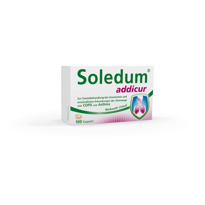 Soledum addicur Weichkapseln zur Zusatzbehandlung bei chronischen und entzündlichen Erkrankungen der Atemwege wie COPD & Asthma, 100 pcs. Capsules