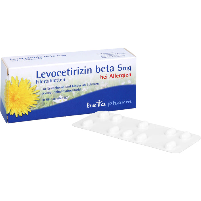 Levocetirizin beta 5 mg Filmtabletten bei Allergien, 50 St. Tabletten