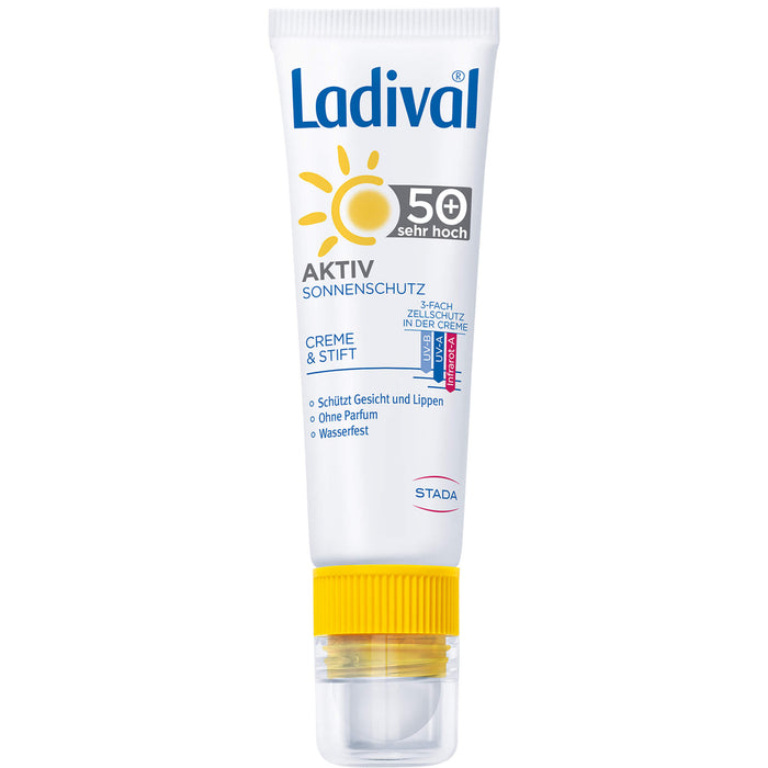 Ladival Aktiv Sonnenschutz 50+ Creme & Stift Schützt Gesicht und Lippen, 1 pcs. Combipack