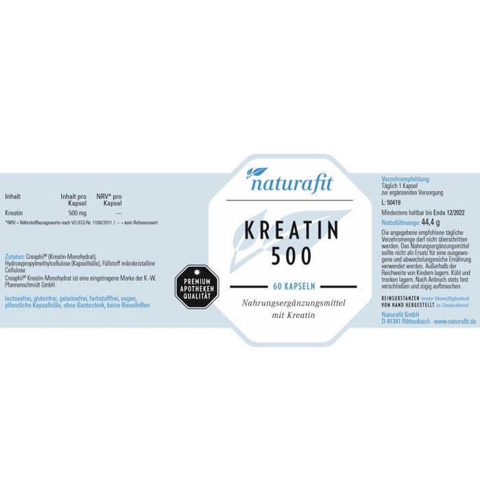 naturafit Kreatin 500 Kapseln, 60 pcs. Capsules