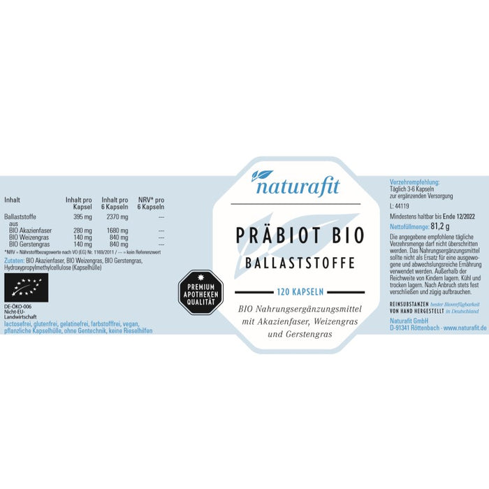 naturafit Präbiot Bio Kapseln, 120 pcs. Capsules